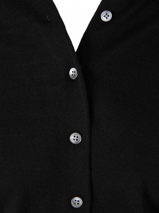 Close up of Black top, showing texture of the 100% wool fabric