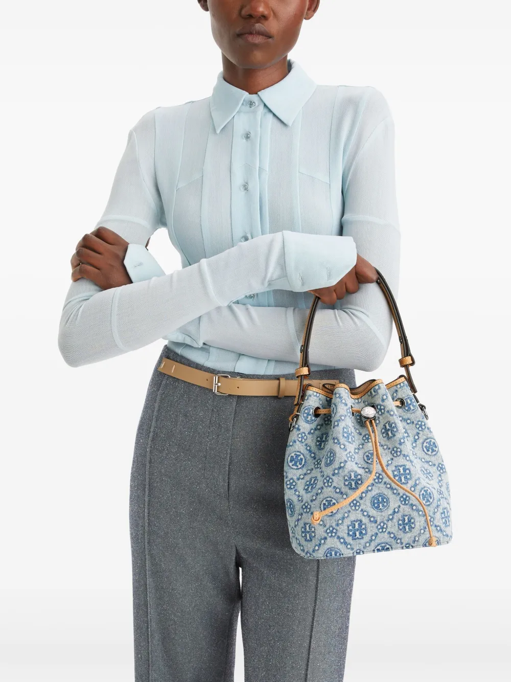 TORY BURCH - Women T Monogram Denim Bucket Bag