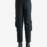 Black pants worn by a person, showing the pants fit