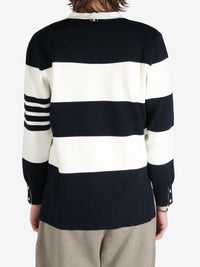 THOM BROWNE - Men Rugby Stripe Milano Stitch W/4 Bar Stripe V Neck Cardigan