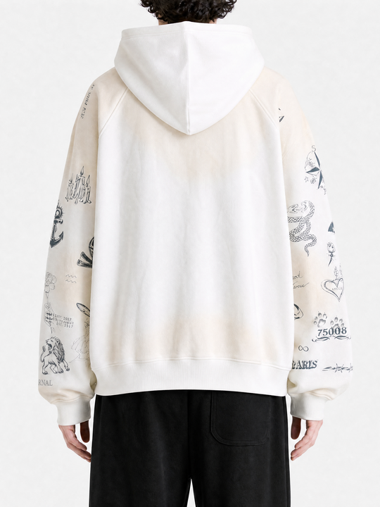 White hoodie, full body view