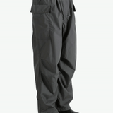 Grey pants worn by a person, showing the pants fit