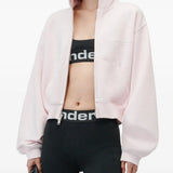 Pink hoodie, full body view