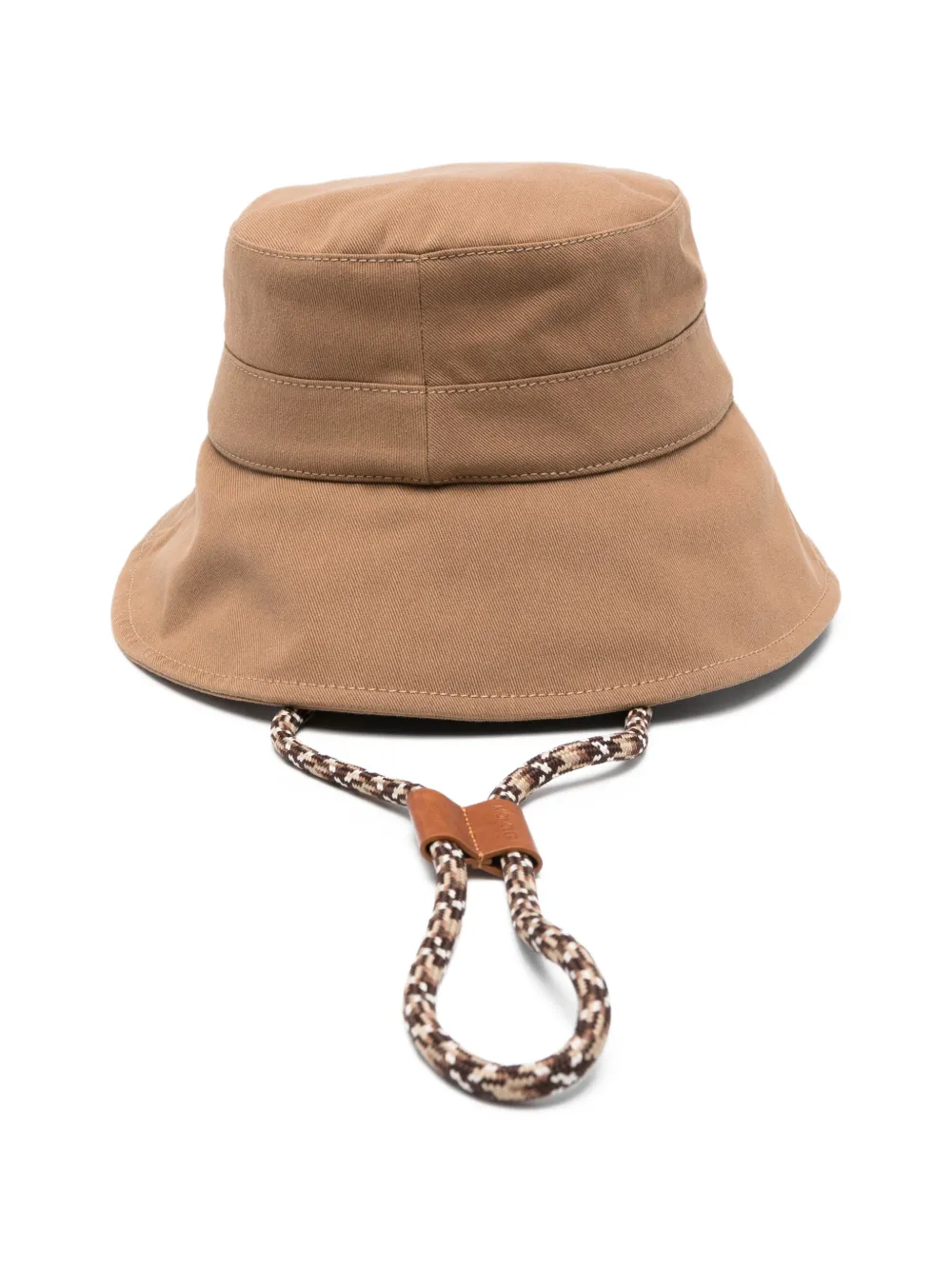 Tan hat, back view