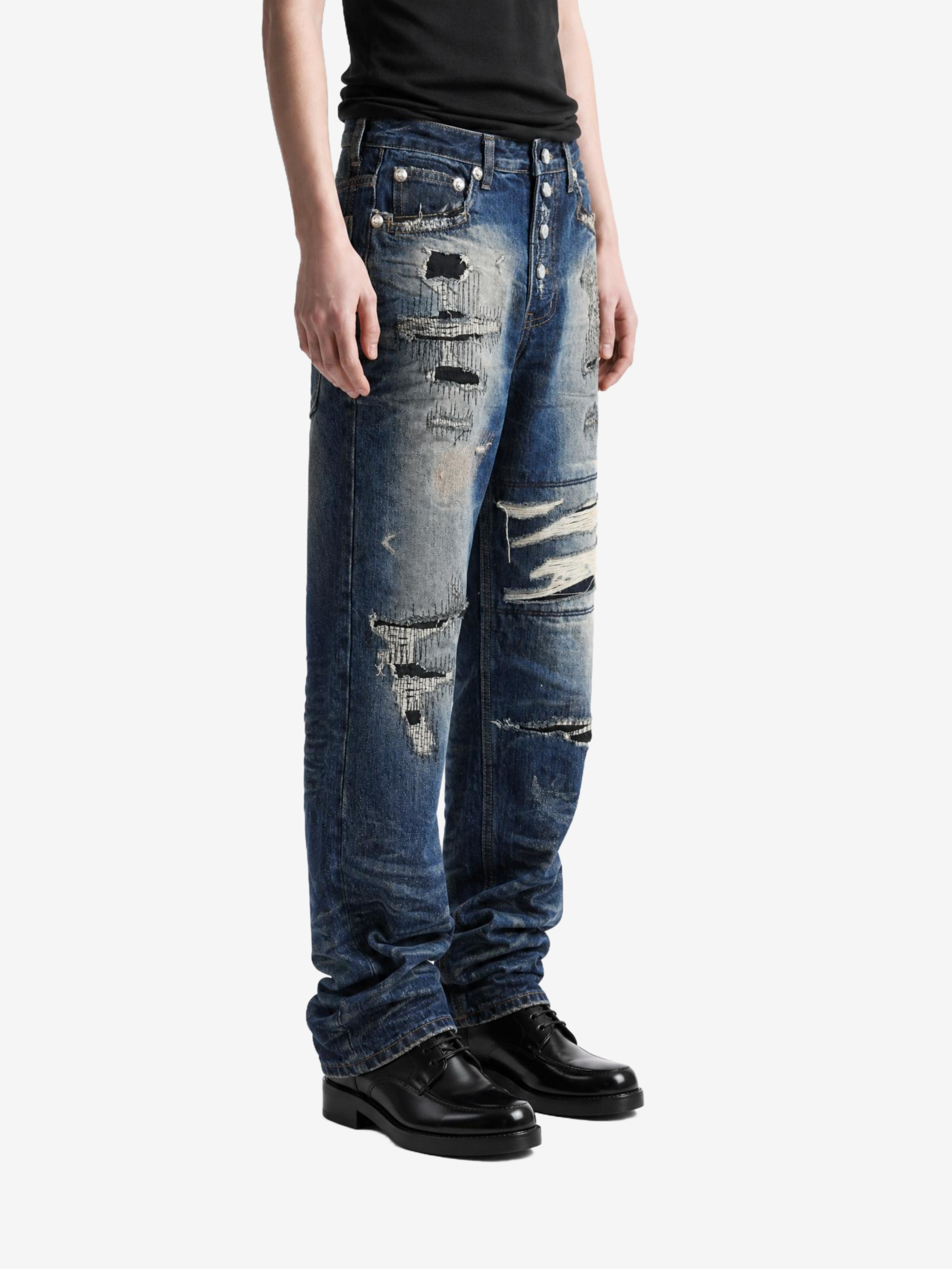 Blue pants, full body view