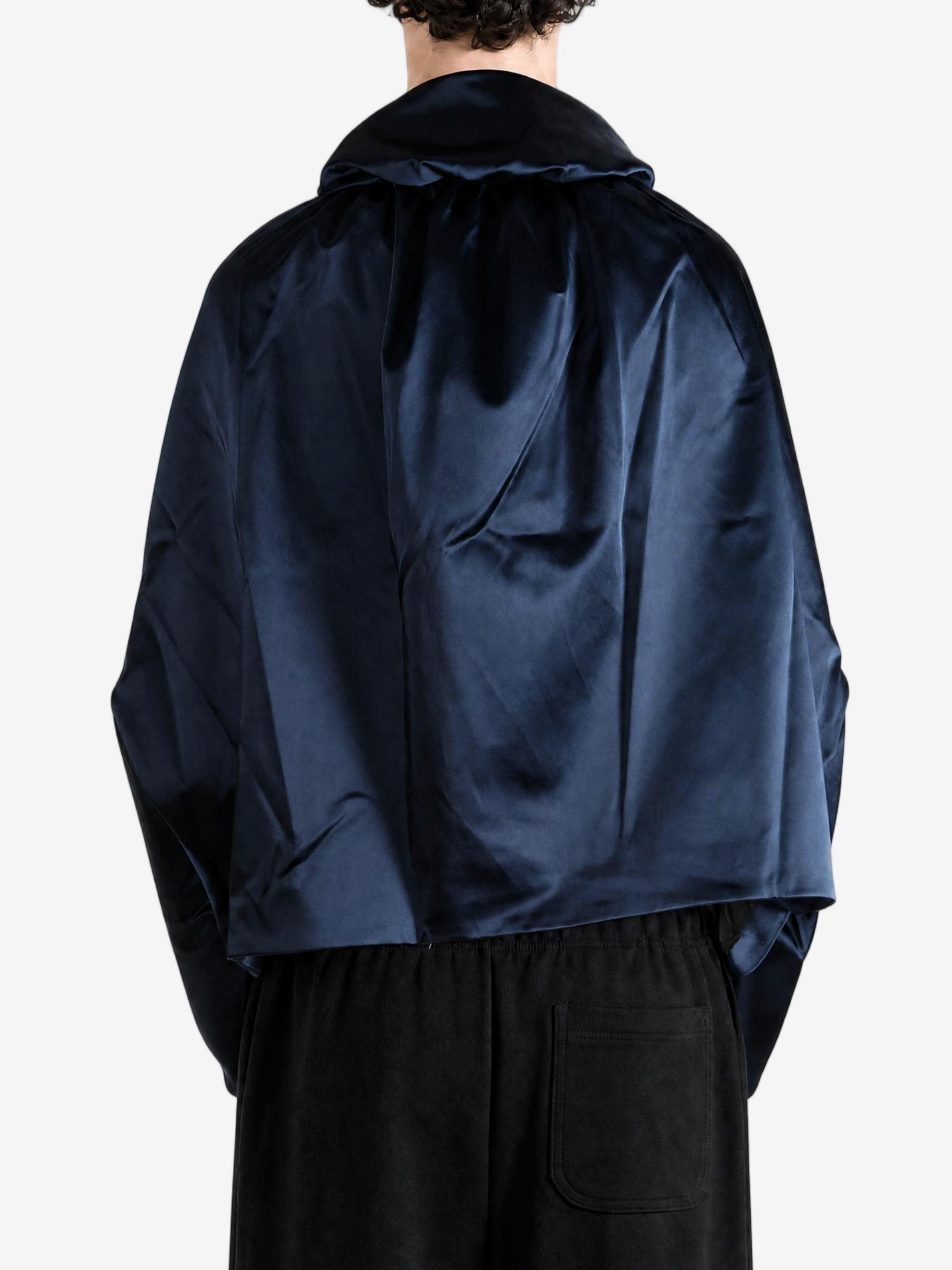 Navy jacket worn by a person, showing the jacket fit