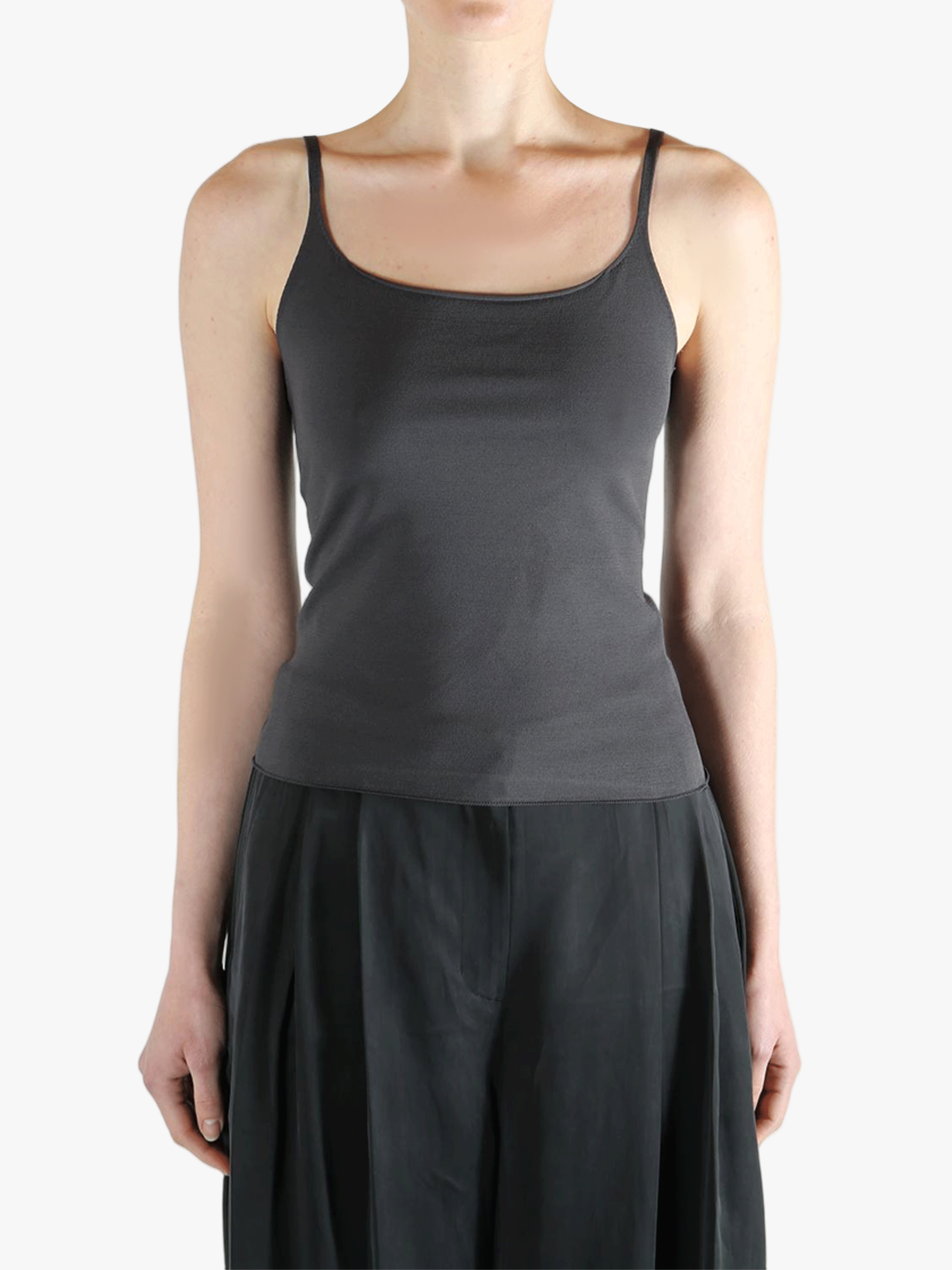 Grey top worn by a person, showing the top fit