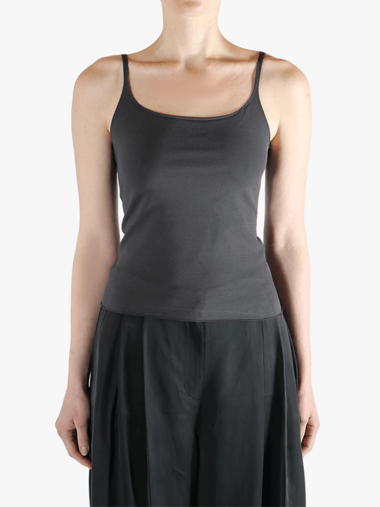 Grey top worn by a person, showing the top fit