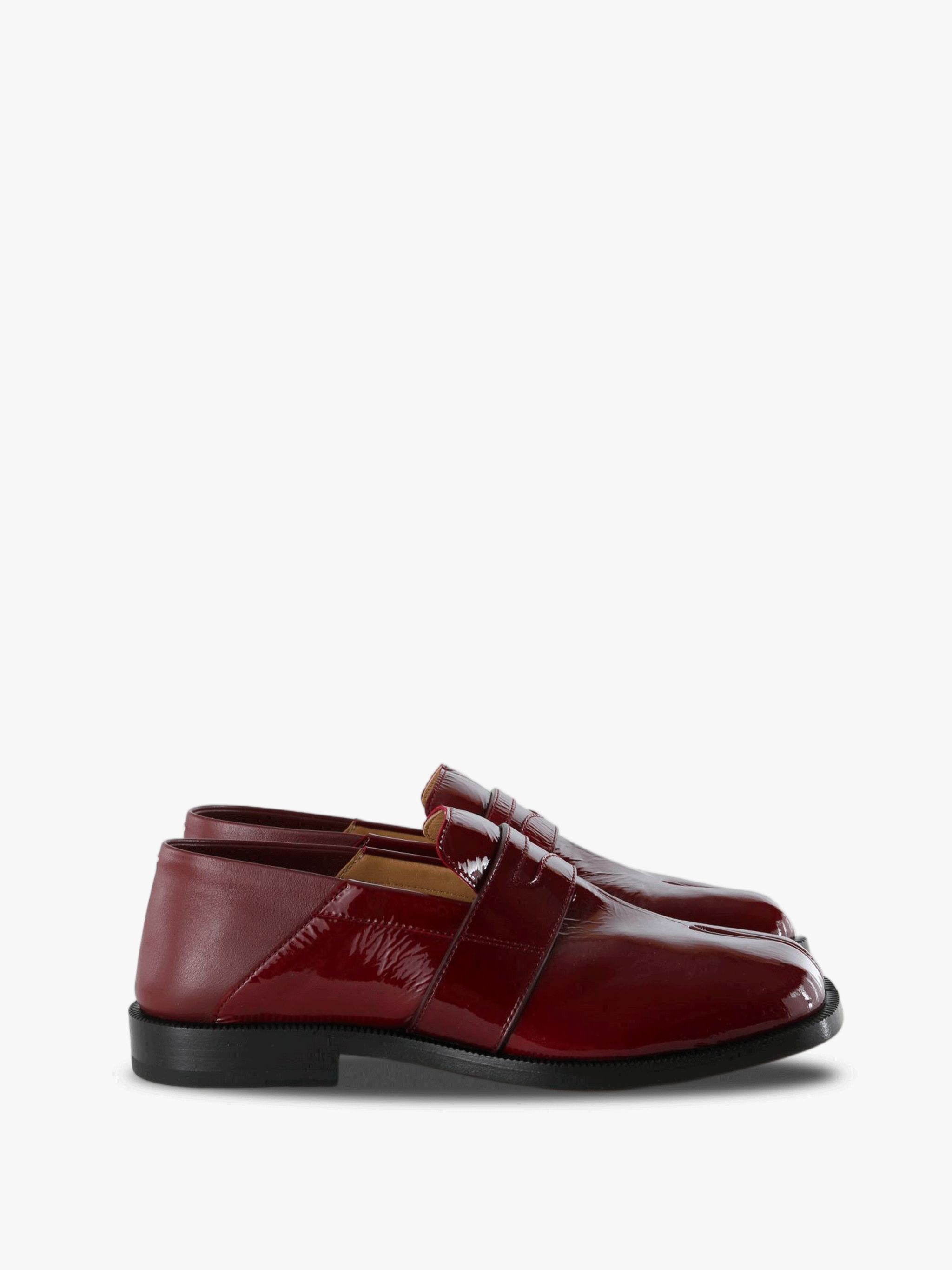 Burgundy shoes, side view