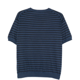 Blue and black striped T-shirt, ,back view showing horizontal stripes