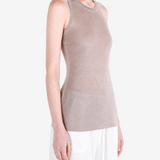 Tan top worn by a person, showing the top fit