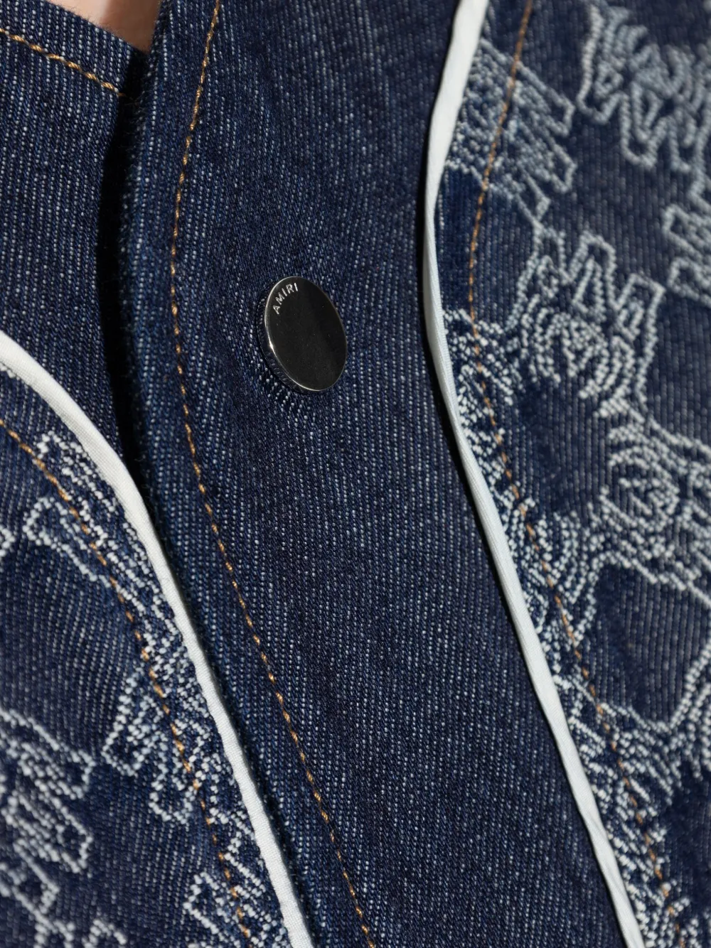 Close up of the blue shirt, showing texture of the cotton fabric