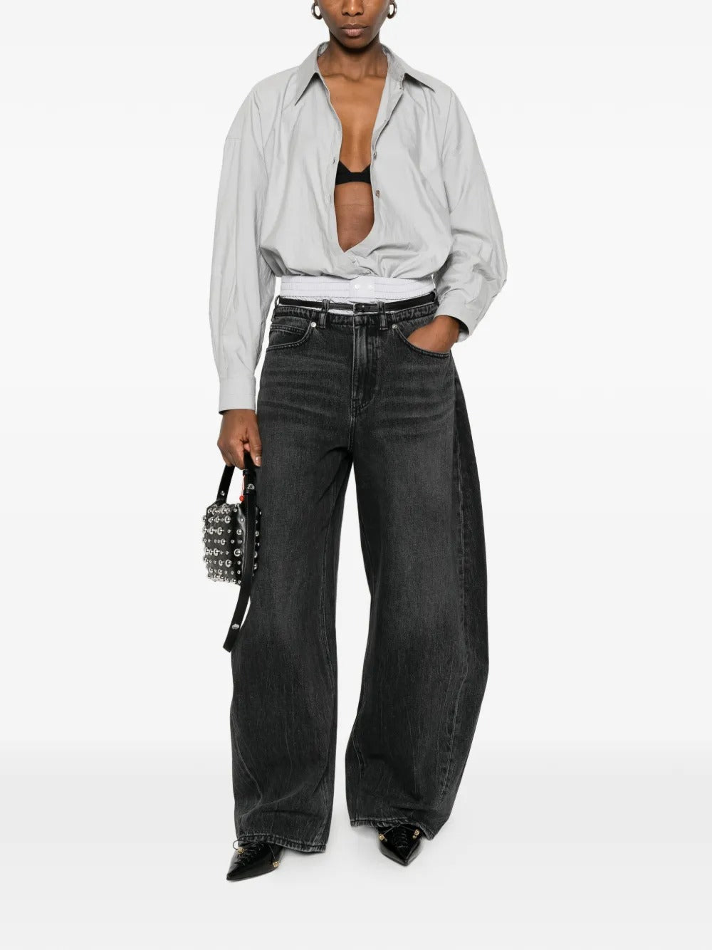 Grey jeans, full body view