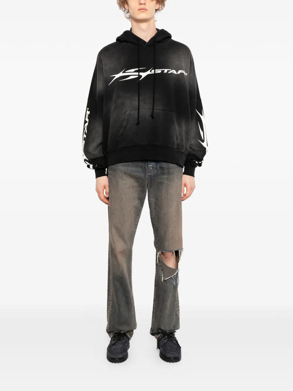 Black hoodie, full body view