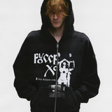 Black hoodies worn by a person, showing the hoodies fit