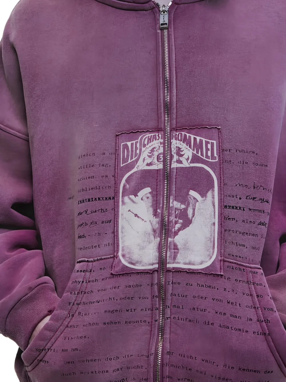 Purple hoodie worn by a person, showing the hoodie fit