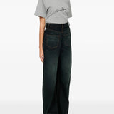Navy pants, full body view
