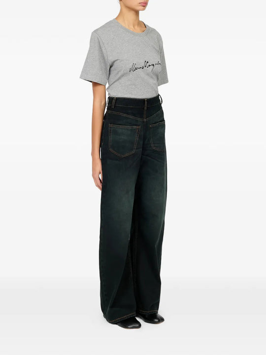 Navy pants, full body view