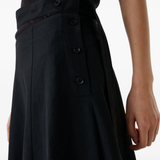 Close up of black skirt, showing texture of the Linen fabric