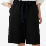 Black shorts worn by a person, showing the shorts's fit