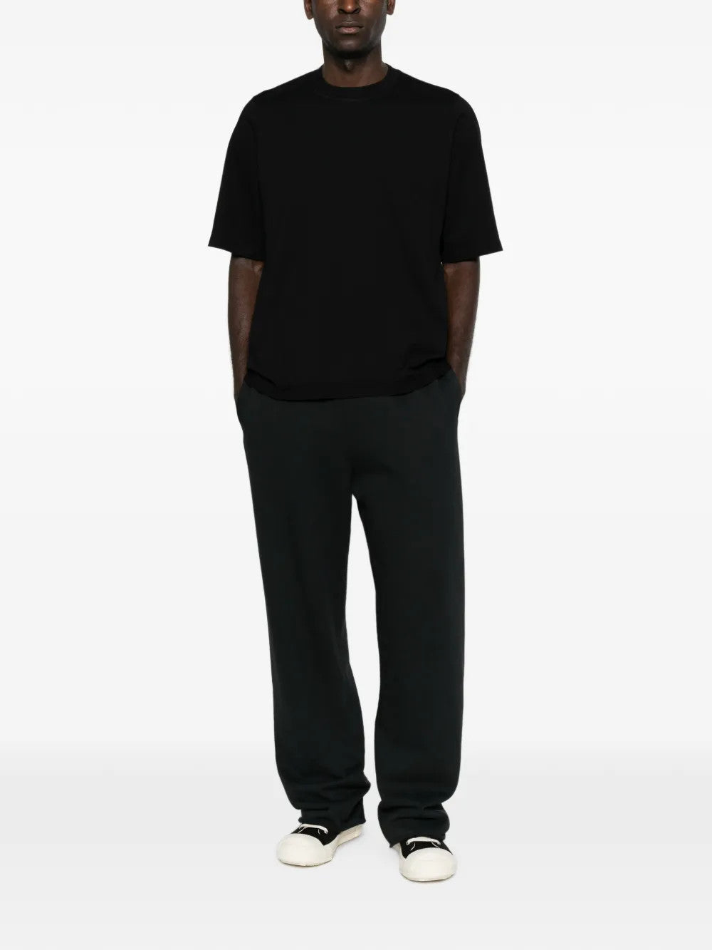 Black t-shirt, full body view