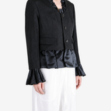 Black jacket worn by a person, showing the jacket fit