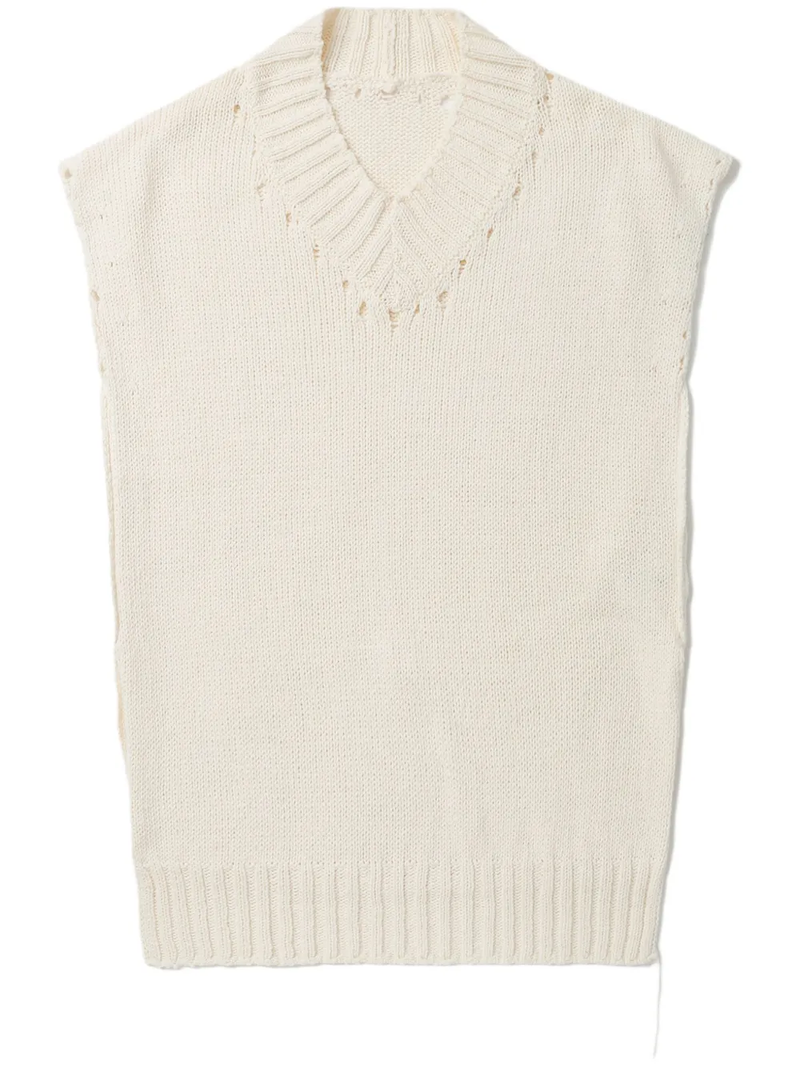 Y'S - Women Distressed V-neck Sleeveless Sweater