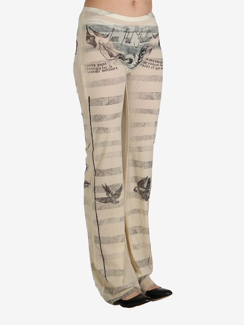 JEAN PAUL GAULTIER - Women Printed "Tattoo Marinière" Mesh Trouser