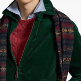 Close up of Green windbreaker, showing texture of the cotton fabric