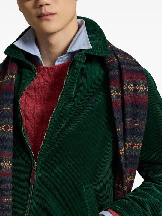 Close up of Green windbreaker, showing texture of the cotton fabric