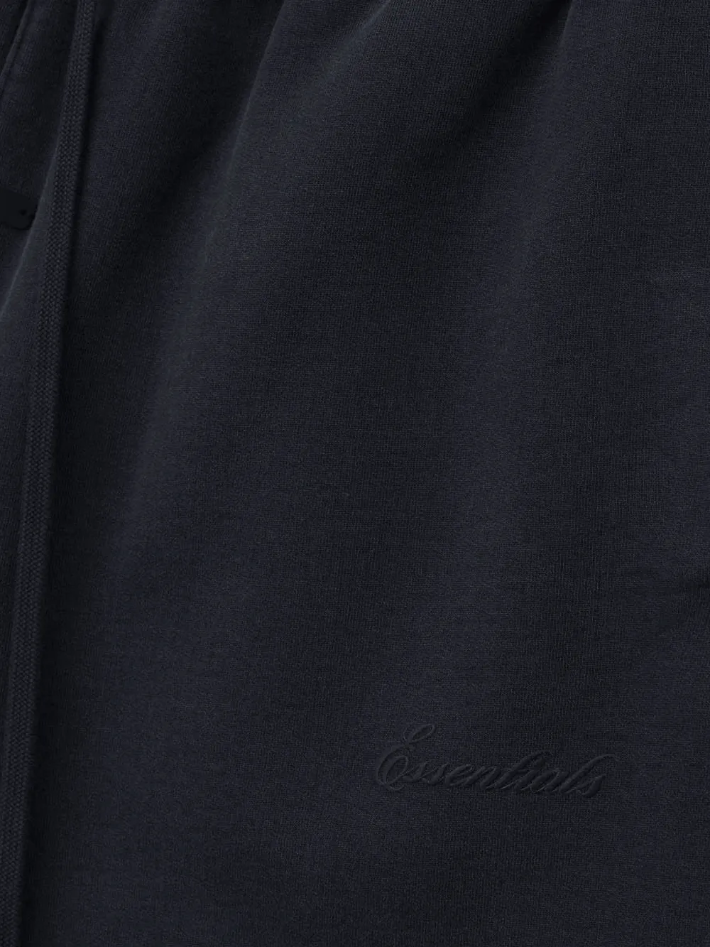 Close up of Black shorts, showing texture of the cotton fabric