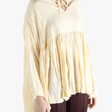 Yellow tops worn by a person, showing the top fit