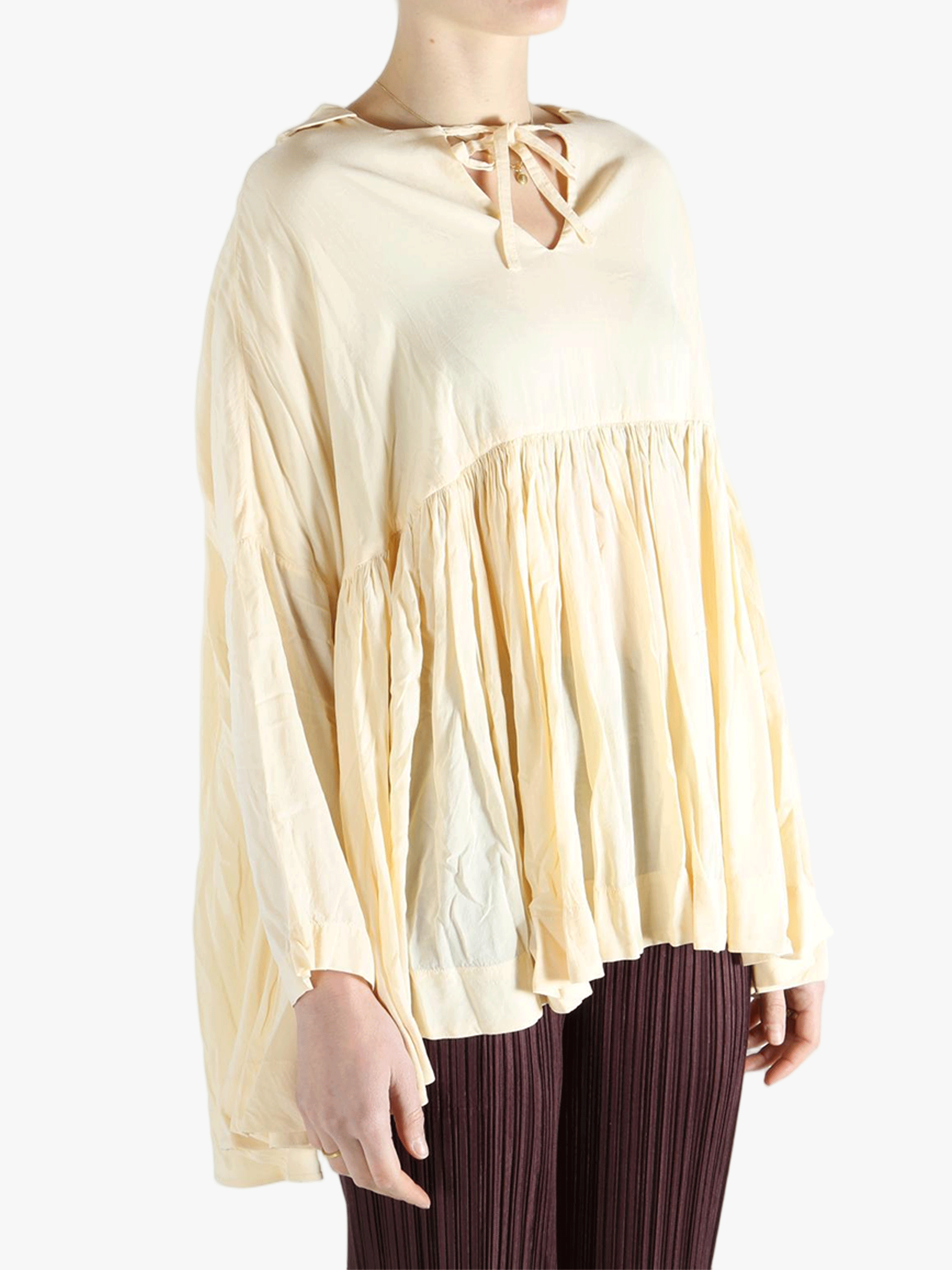 Yellow tops worn by a person, showing the top fit