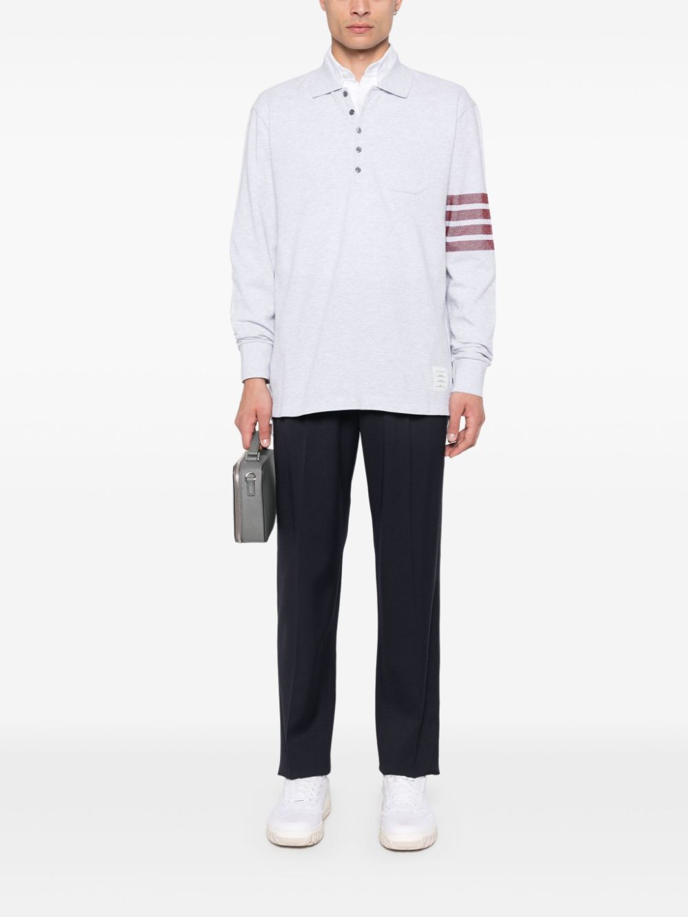 THOM BROWNE - Men Long Sleeve Polo With Knit Chest Pocket