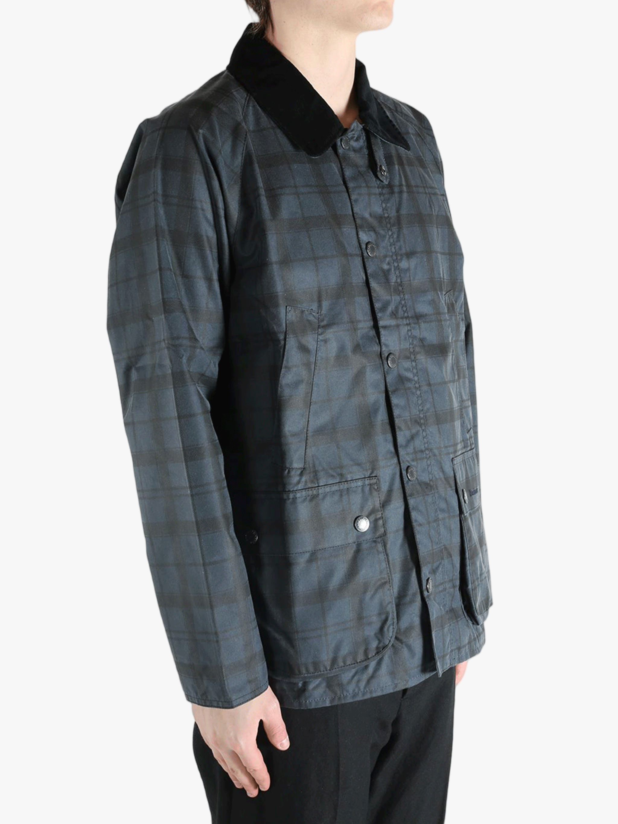 Blue jacket worn by a person, showing the jacket's fit