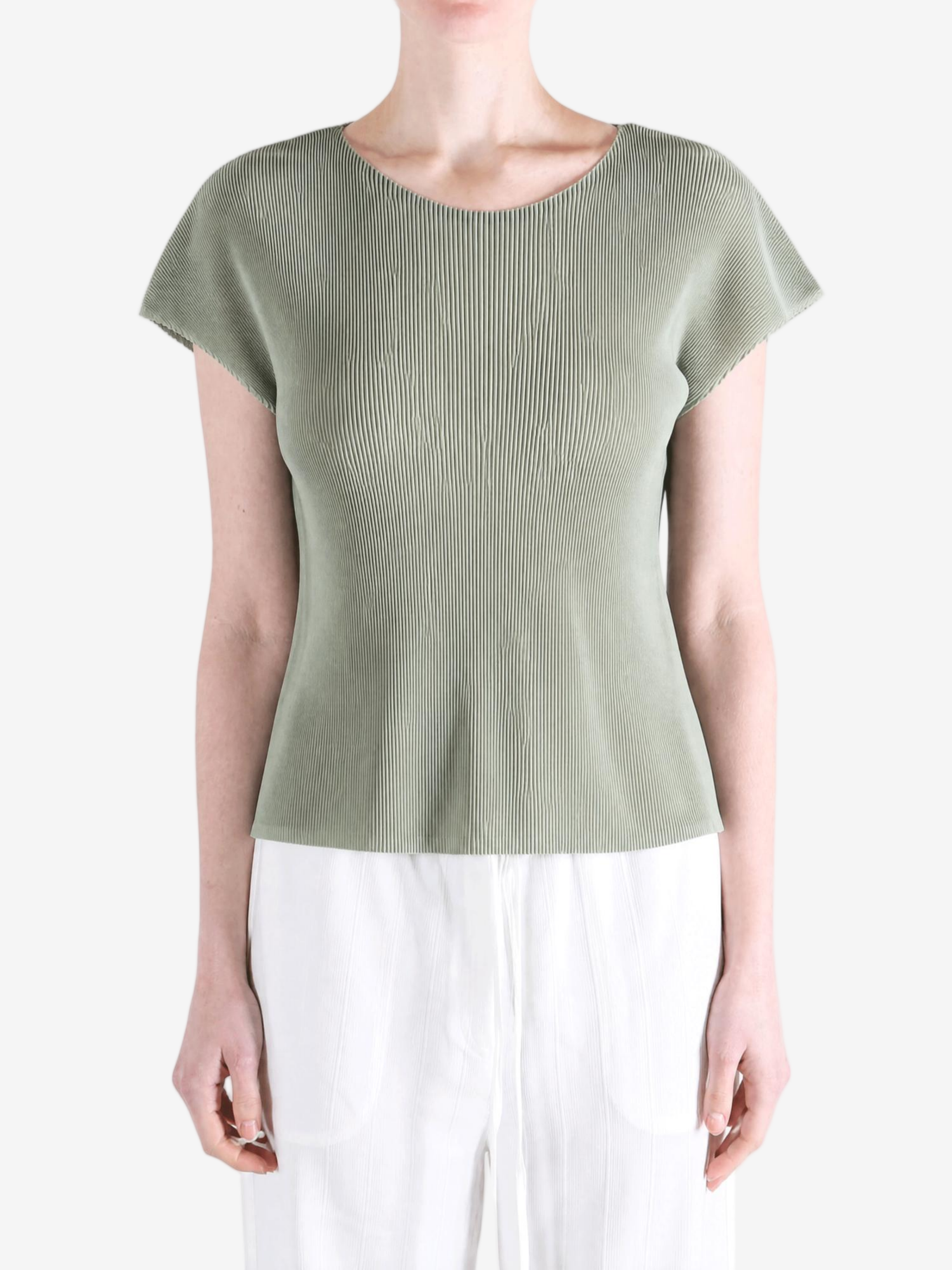 Green shirt worn by a person, showing the shirt fit