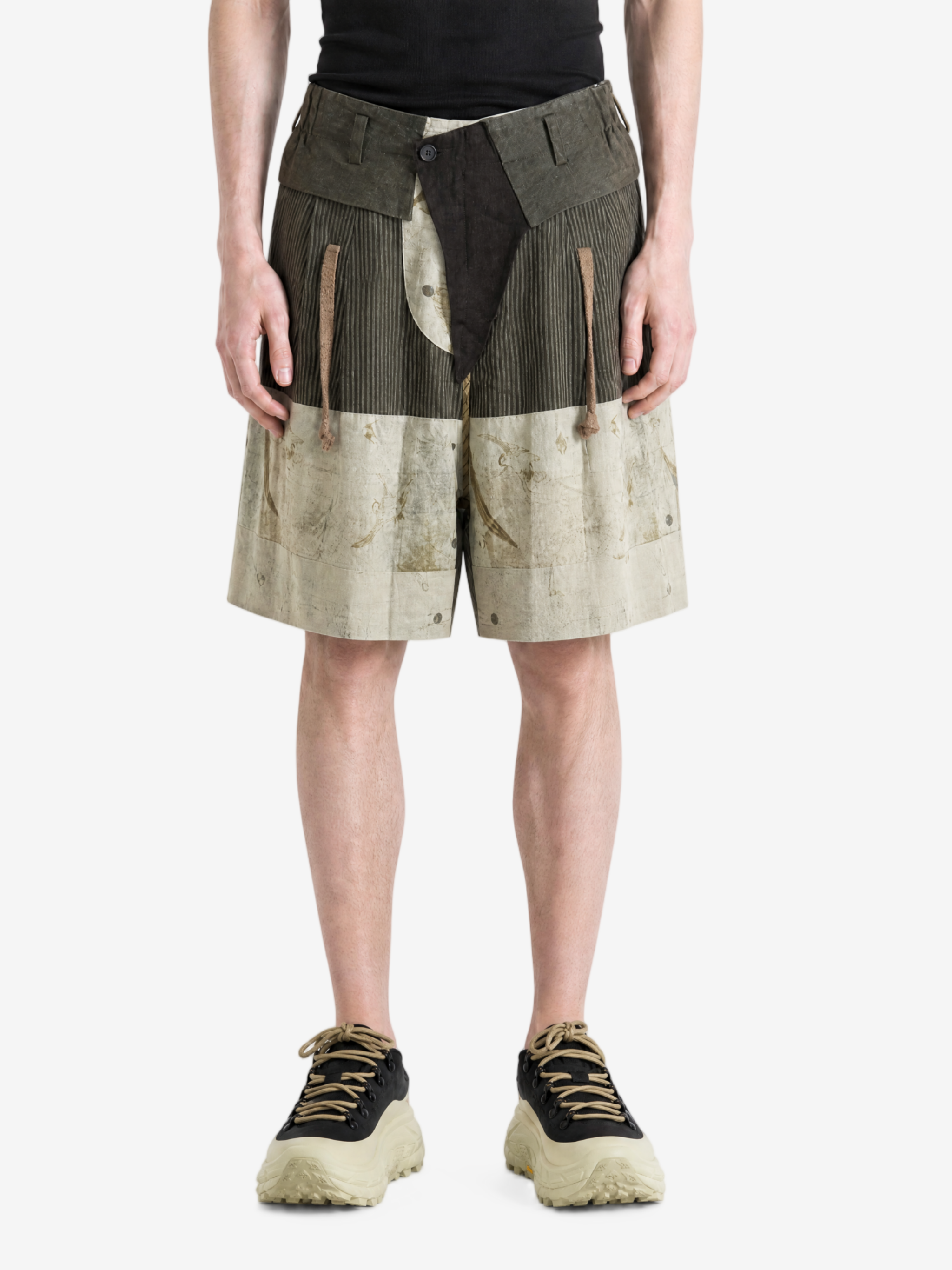 Green shorts, full body view