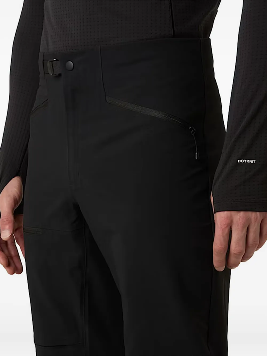 Close up of black pant, showing texture of the Fabric fabric