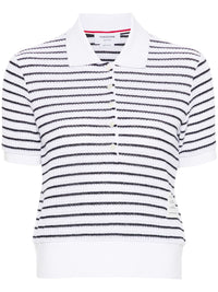 THOM BROWNE - Women Short Sleeve Rib Cuff Polo In Striped Textured