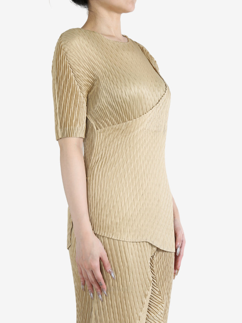 ISSEY MIYAKE - Women Wrapped Suede Like Pleats Shirt