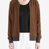 Brown jacket worn by a person, showing the jacket fit