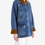 Blue jacket worn by a person, showing the jacket fit