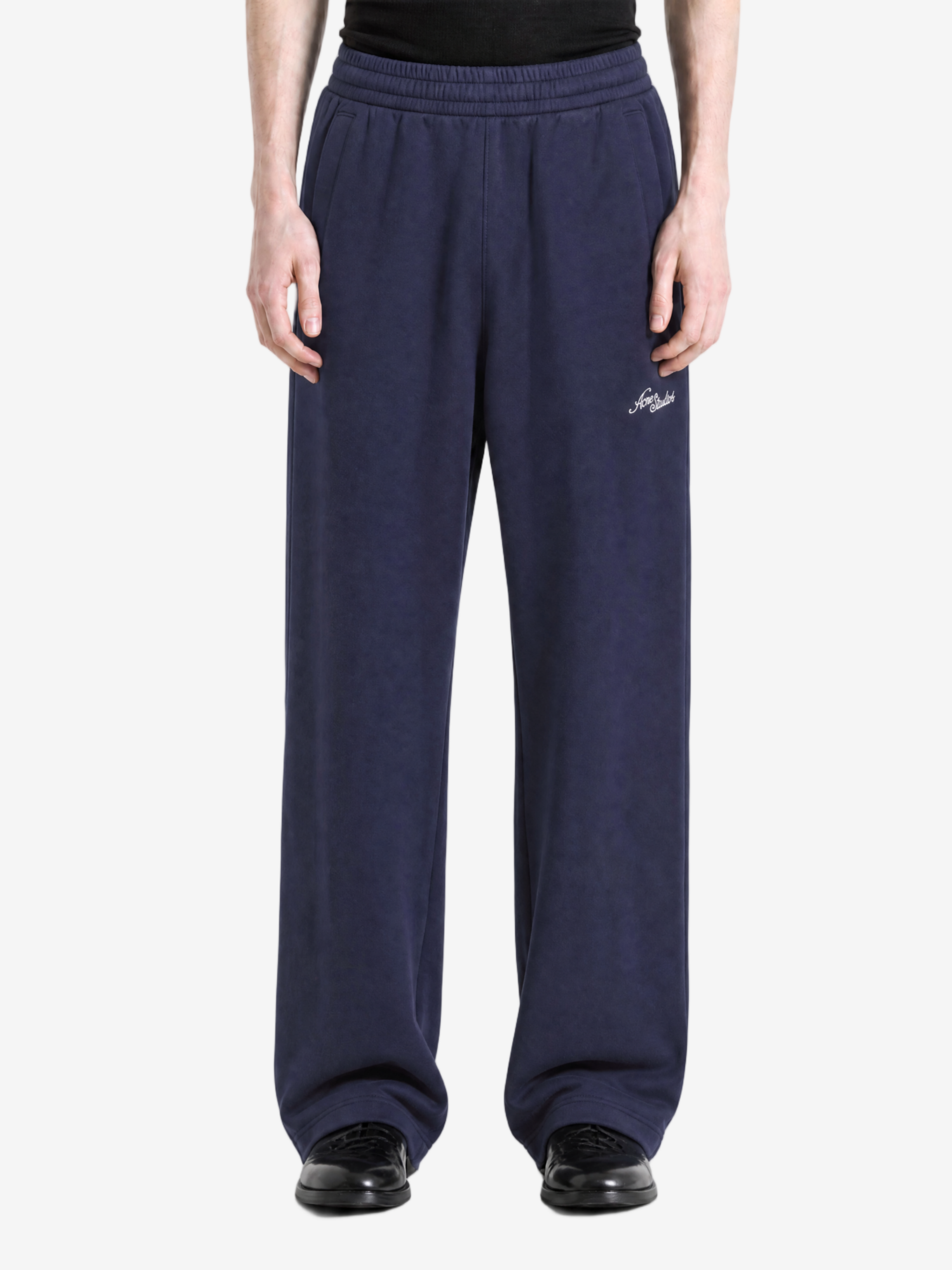 Navy pants, full body view