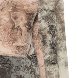 Close up of tan top, showing texture of the polyamide fabric