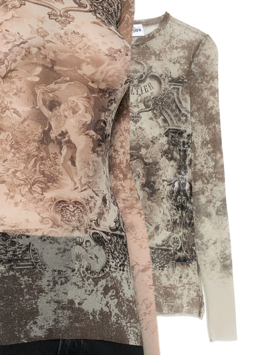 Close up of tan top, showing texture of the polyamide fabric