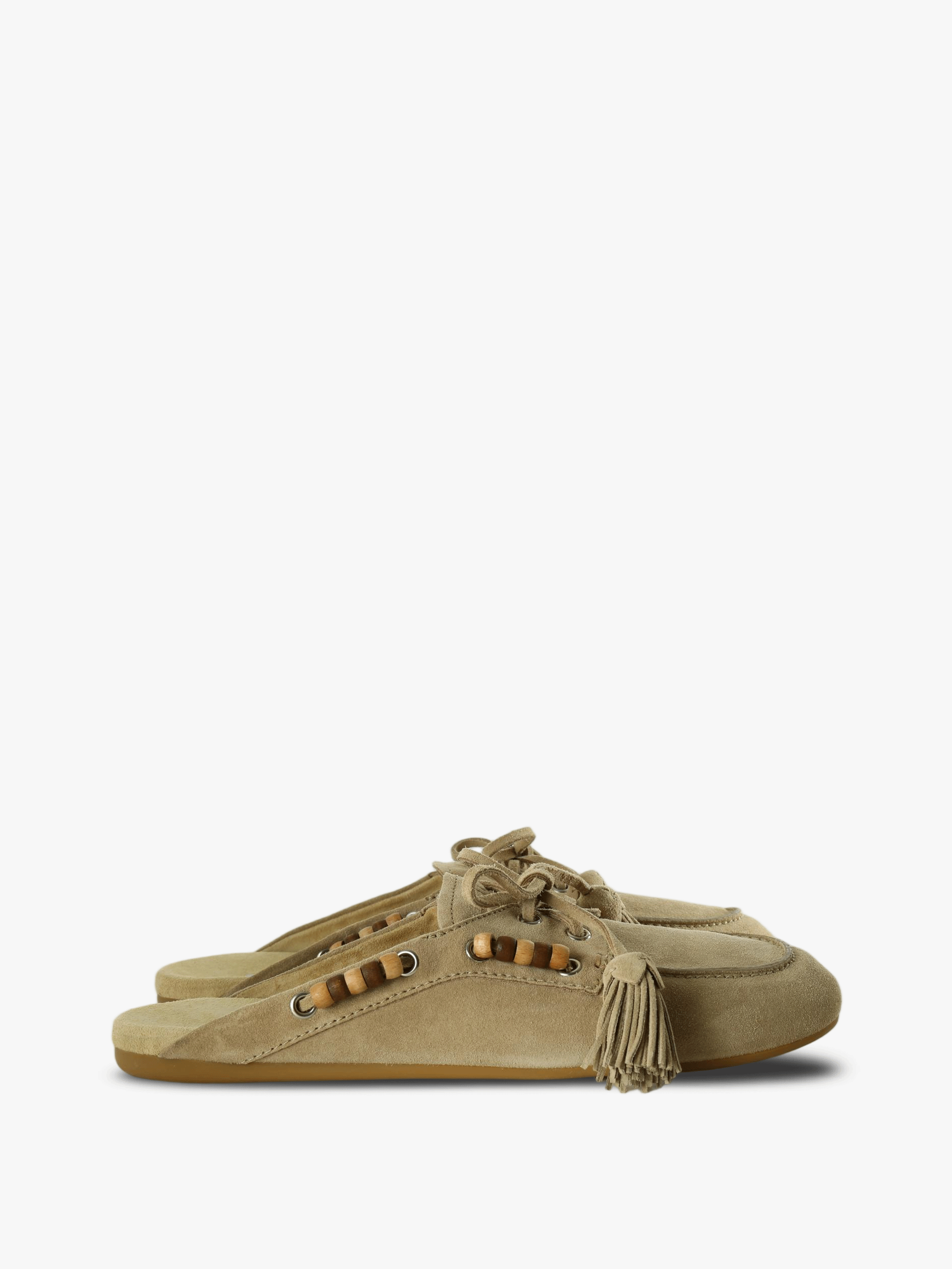 Tan shoes, side view