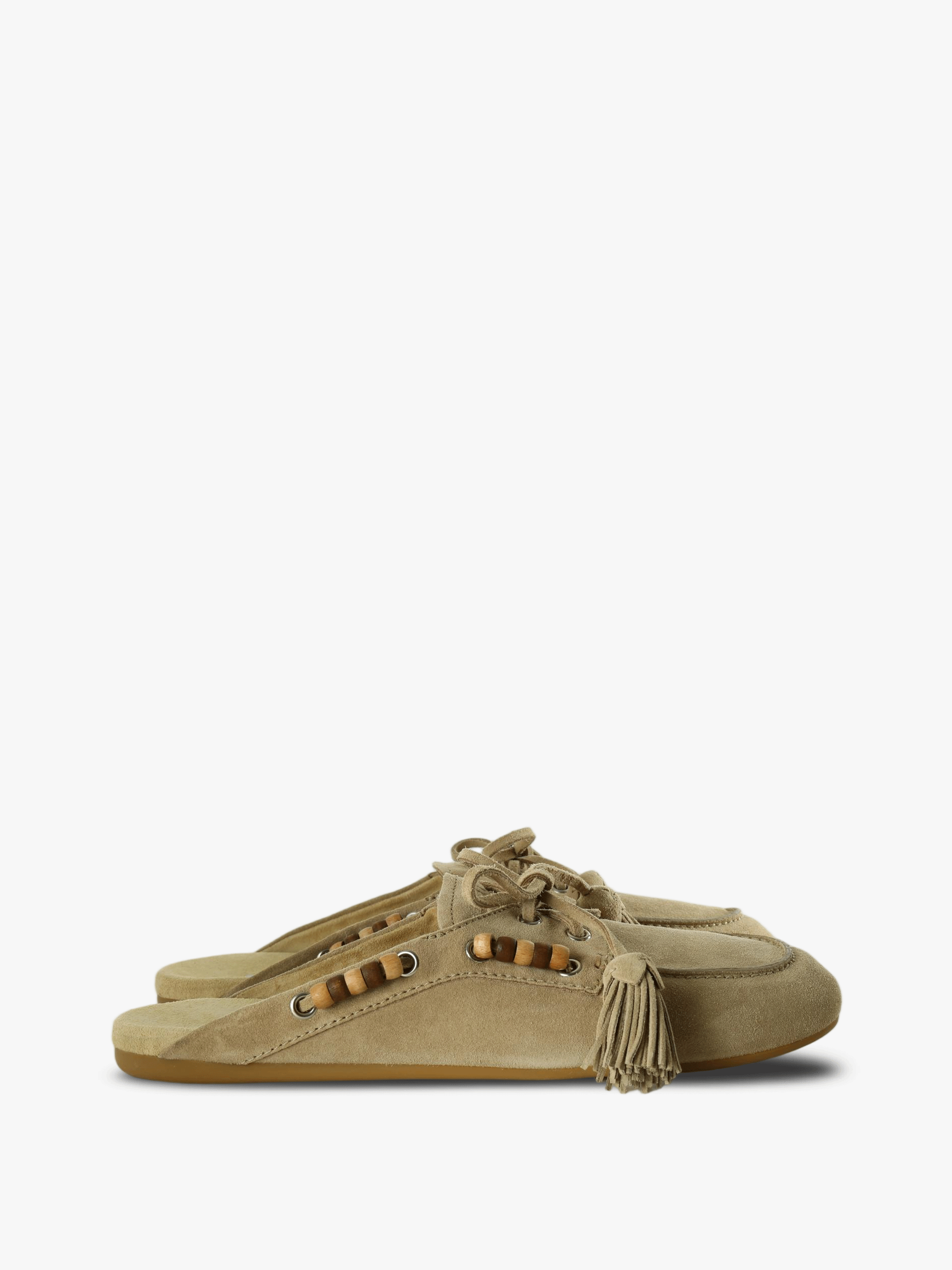 Tan shoes, side view
