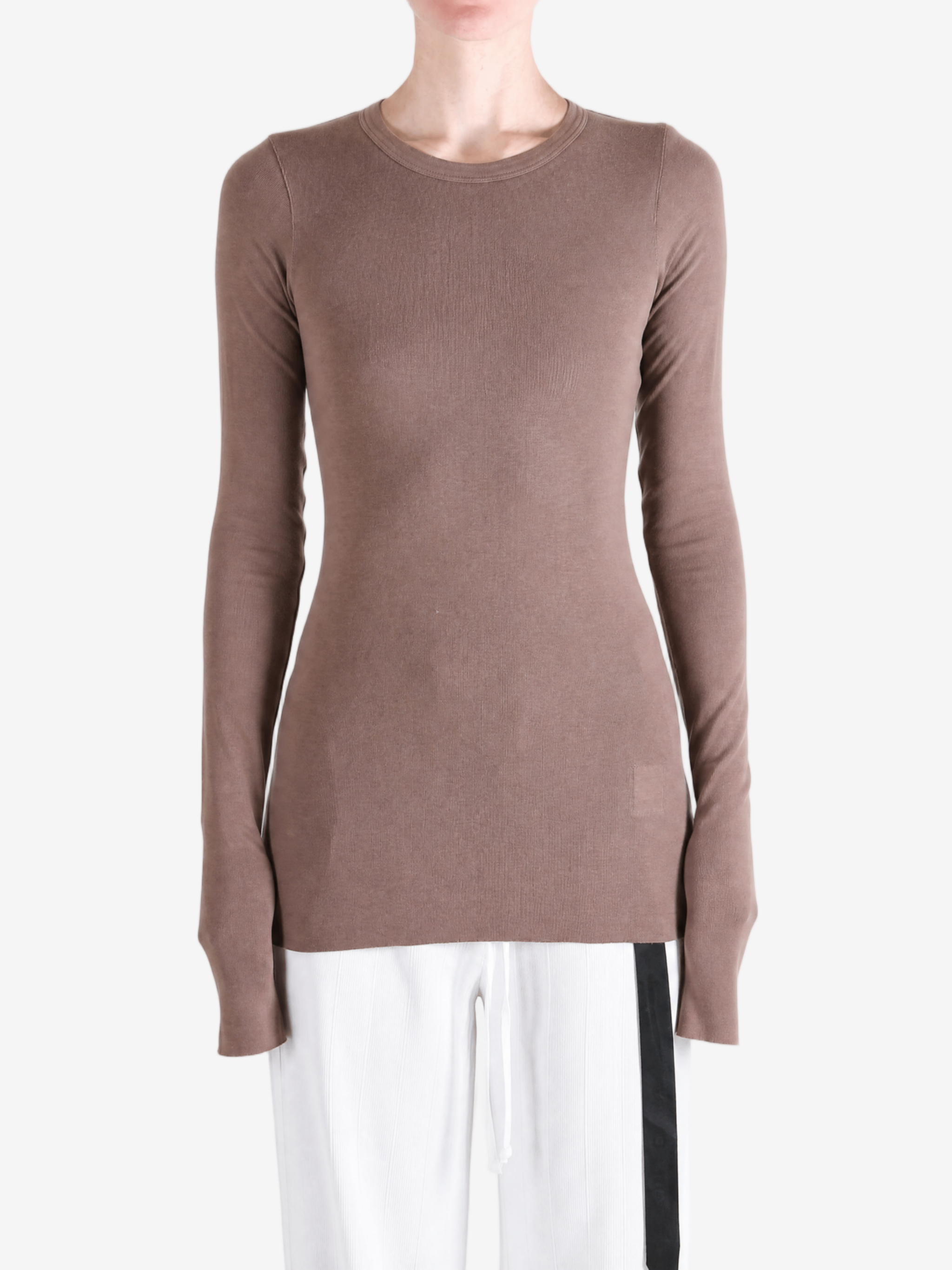 Brown t-shirt, full body view