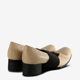 Tan shoes, back view