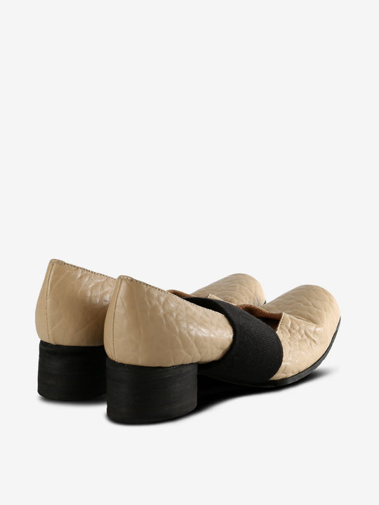 Tan shoes, back view